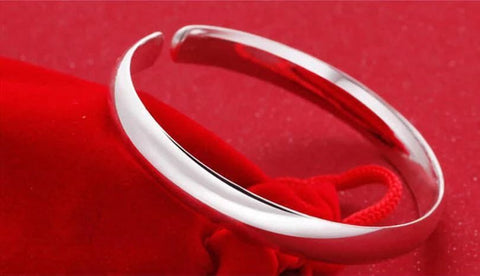 Sterling Silver Glossy Plain Bangle Cuff NEHZY