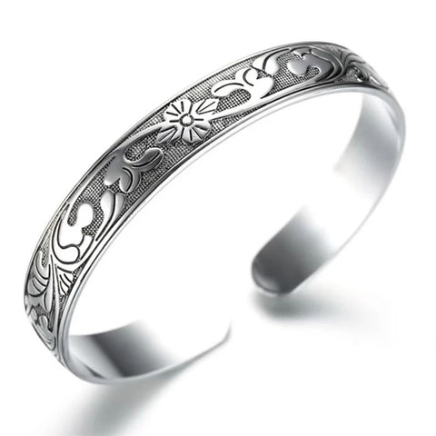 925 Sterling Silver Simple Bangle with Mueteng leaf flower NEHZY