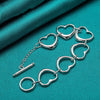 925 Sterling Silver Solid Full Six Heart Chain Bracelet for Women