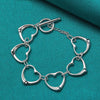 925 Sterling Silver Solid Full Six Heart Chain Bracelet for Women