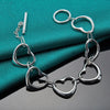 925 Sterling Silver Solid Full Six Heart Chain Bracelet for Women DOTEFFIL