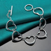 925 Sterling Silver Solid Full Six Heart Chain Bracelet for Women