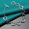 925 Sterling Silver Solid Full Heart Chain Bracelet