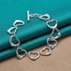 925 Sterling Silver Solid Full Heart Chain Bracelet