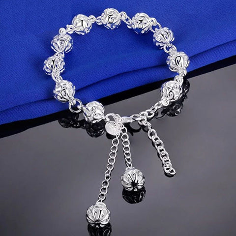925 Sterling Silver Plated 8mm Hollow Ball Bracelet