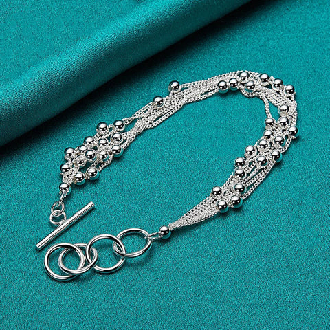 925 Sterling Silver Smooth Beads Multi-Chain Bracelet