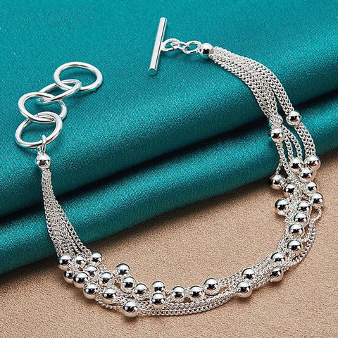 925 Sterling Silver Smooth Beads Multi-Chain Bracelet