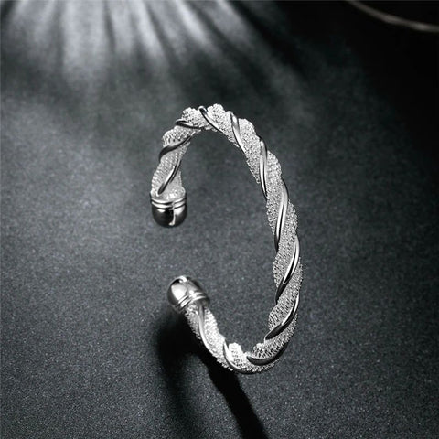 925 Silver Mesh Wide Braided Bangle/Cuff Doteffil