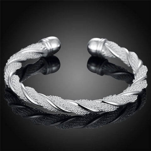 925 Silver Mesh Wide Braided Bangle/Cuff