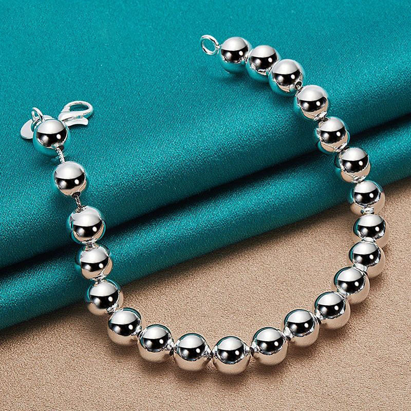 Sterling Silver 6mm Smooth Beads Ball Bracelet Chain