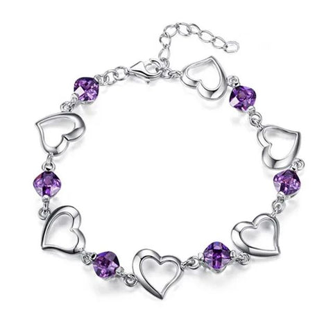 925 Sterling Silver Heart Purple Zircon Bracelet