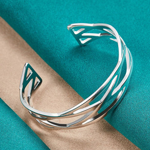 925 Sterling Silver Interwoven Adjustable Bangle DOTEFFIL