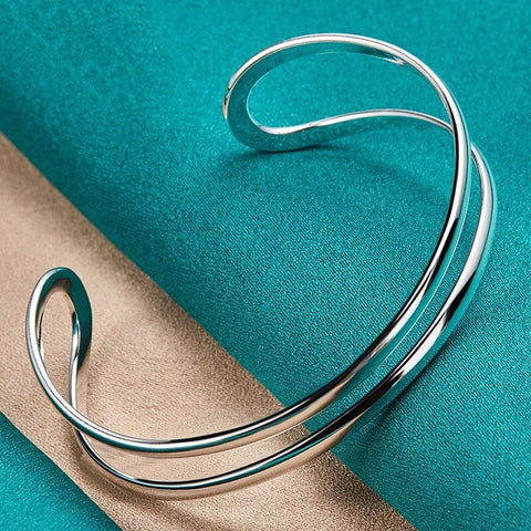 925 Sterling Silver Two-line Adjustable Bangle Cuff