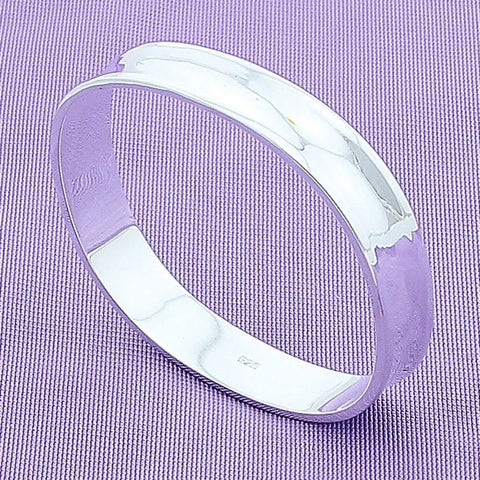 925 Sterling Silver 12mm Smooth Solid Indented Bangle Dotefill