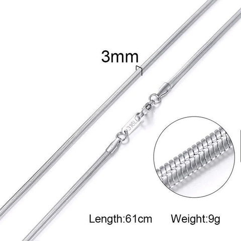 Silver Flattened Snake 3mm Chain Necklace