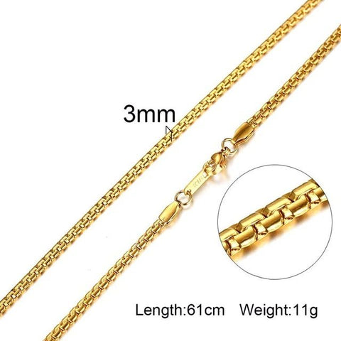 Gold Solid Miami Curb 3 mm Chain VNOX