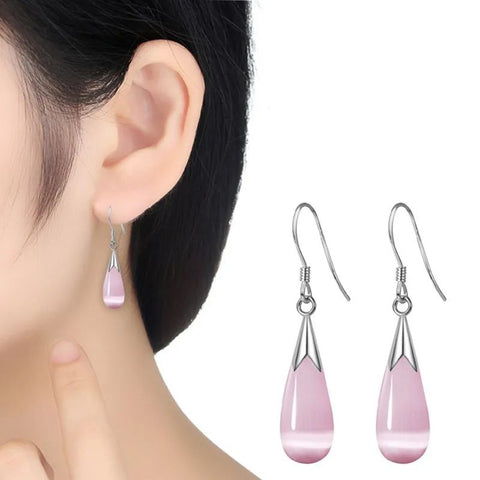 Opal Drop Hook Silver Earrings