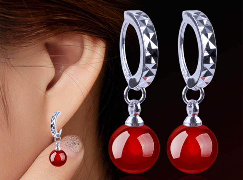 Silver & Red Agate 8mm Ball Drops