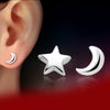 Star and Moon Silver Stud Earrings
