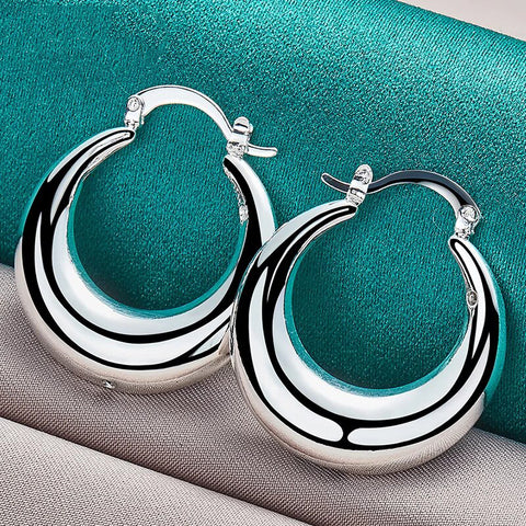 925 Sterling Silver U-Shaped Round Hoop Earrings