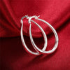 .925 Sterling Silver Earrings - Hoops (39 mm) Oval Wave Latch