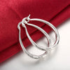 .925 Sterling Silver Earrings - Hoops (39 mm) Oval Wave Latch