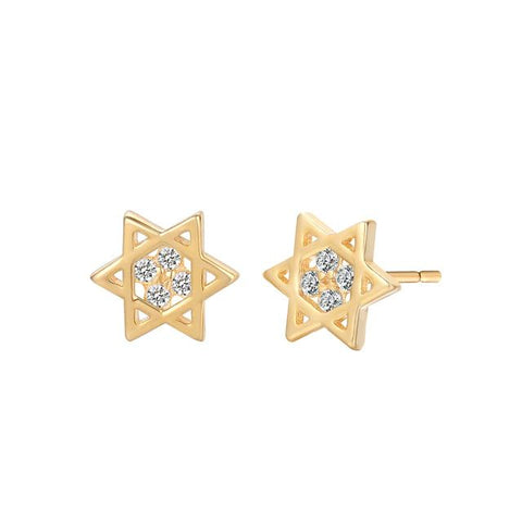 Star of David earrings- Gold with CZ centre CXWIND
