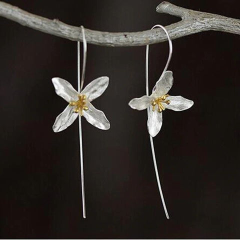 .925 Sterling Silver Open Lily Gold tipped Earrings ZYSTORY Official Store