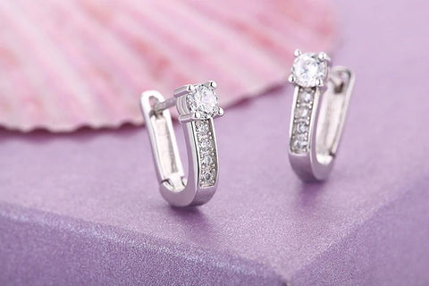 .925 Sterling Silver Rhinestone Inlaid Buckle Earrings