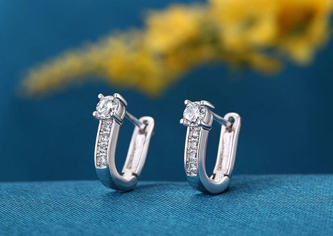 .925 Sterling Silver Rhinestone Inlaid Buckle Earrings