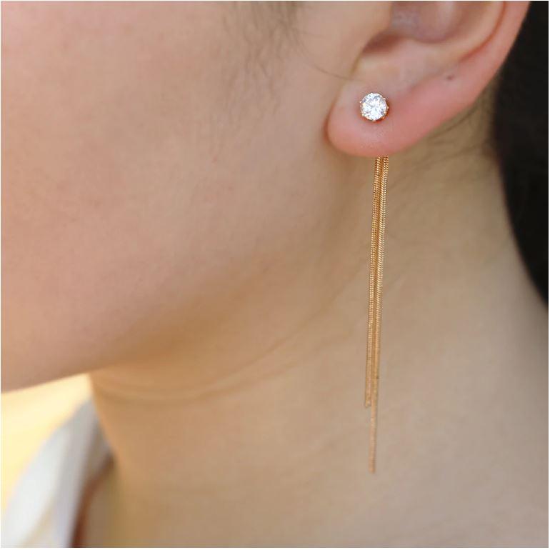 Silver/Gold Thread Hanging Rhinestone Long Drop Earrings