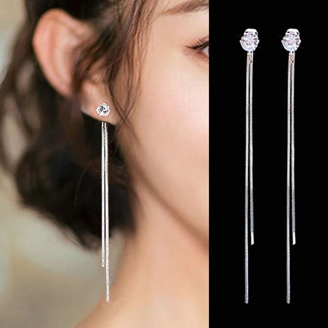 Silver/Gold Thread Hanging Rhinestone Long Drop Earrings Wholesale Silver Jewellery