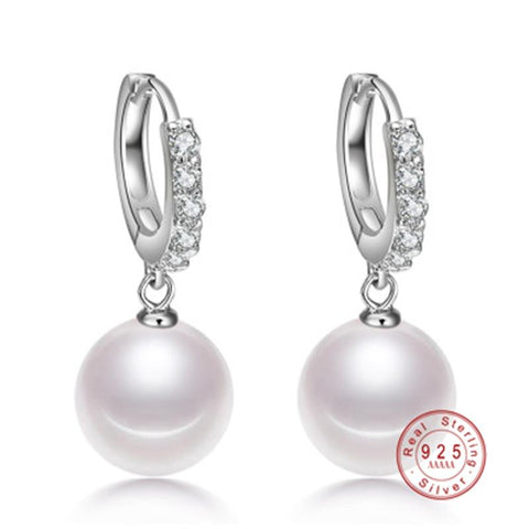 Genuine Silver Freshwater Pearl Hoop Earrings