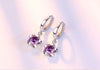 Flower Drop Earrings 925 Sterling Silver Purple CZ Zircon Crystal