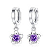 Flower Drop Earrings 925 Sterling Silver Purple CZ Zircon Crystal