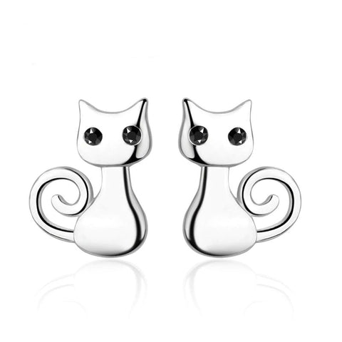 .925 Sterling Silver Cat Stud Earrings