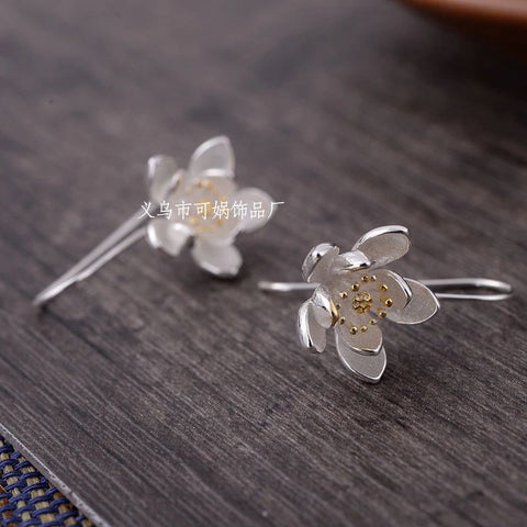 .925 Sterling Silver Large Flower Gold Tipped Earrings DreamySky Official Store