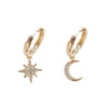 Star & Moon Asymmetric Hoop Earrings Wholesale Silver Jewellery