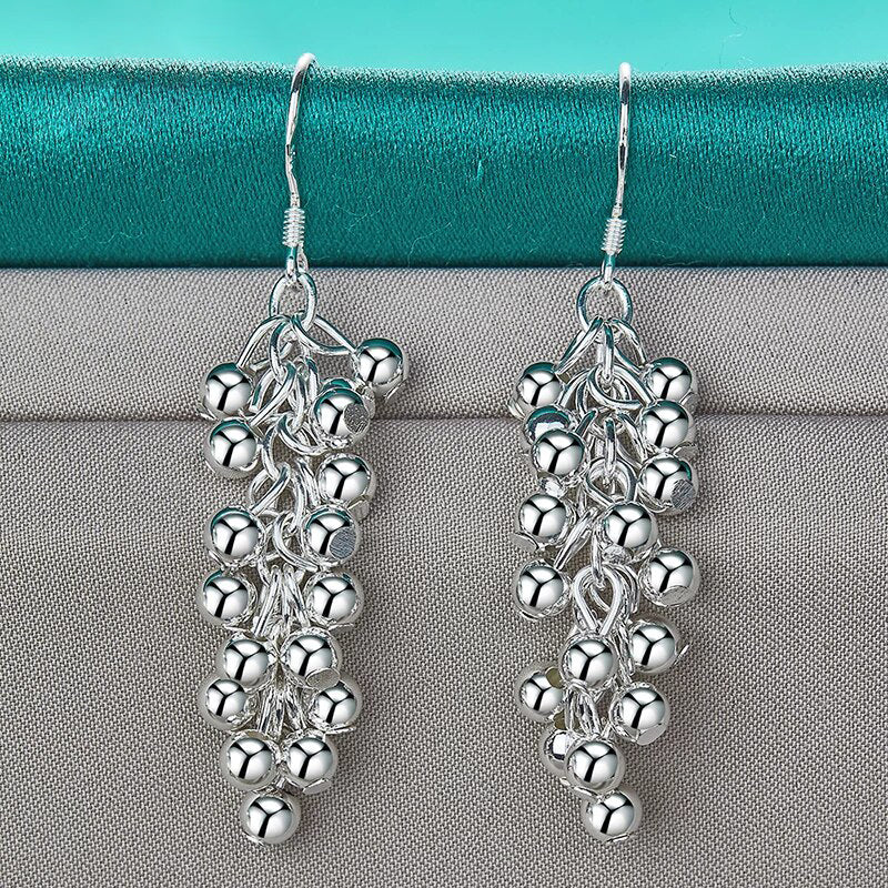 925 Sterling Silver Smooth Grape Bead Ball Earrings