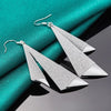 925 Sterling Silver Earrings- Smooth Frosted Long Geometric Drops Doteffil