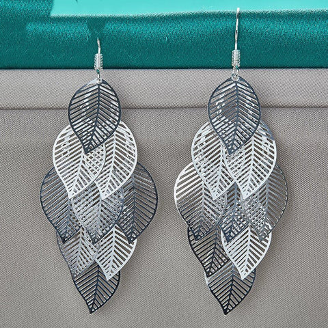925 Sterling Silver Drop Earrings - Leaves Drop Earrings