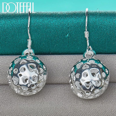 925 Sterling Silver Drop Earrings - Hollow Ball Heart Doteffil