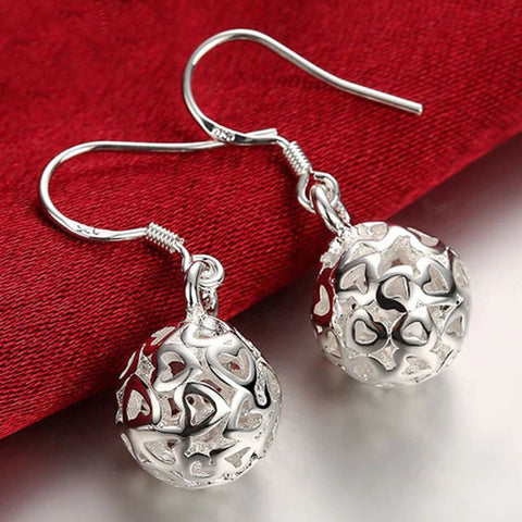 925 Sterling Silver Drop Earrings - Hollow Ball Heart Doteffil