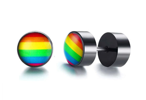 Rainbow 8 mm Stud Earrings for Men VNOX