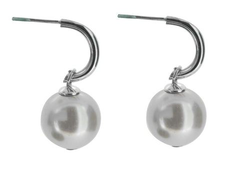.925 Silver Earrings - Pearl Ball Hoop Studs