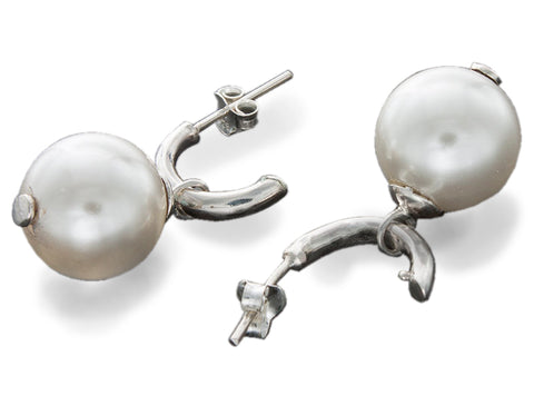 .925 Silver Earrings - Pearl Ball Hoop Studs Budhi Ayu