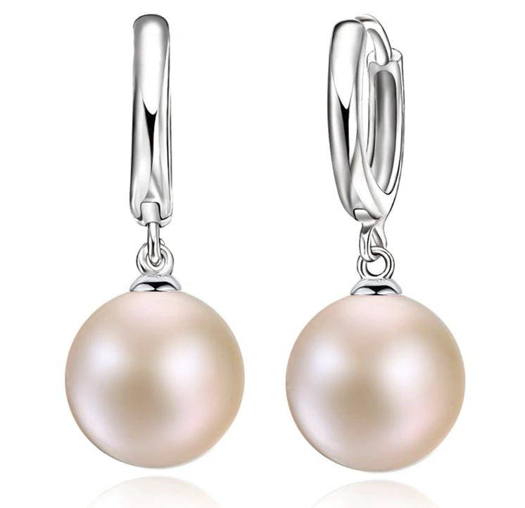 .925 Silver Earrings - Pearl Hoop Backs 12mm