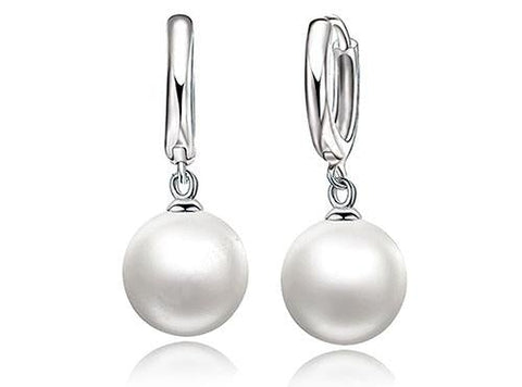 .925 Silver Earrings - Pearl Hoop Backs 12mm