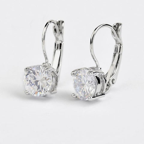 .925 Sterling Silver Crystal Cubic Zirconia Silver Clip Dangle Earrings