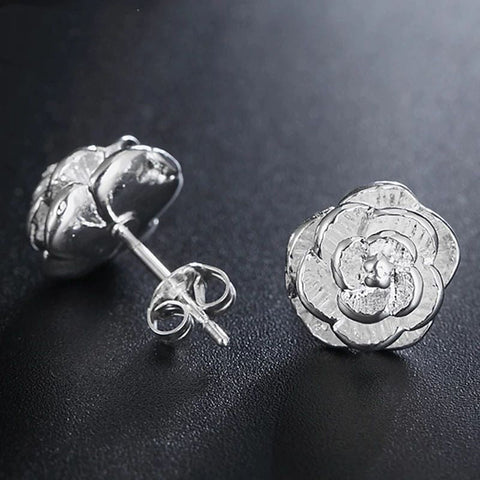 925 Sterling Silver Rose Flower Stud Earrings